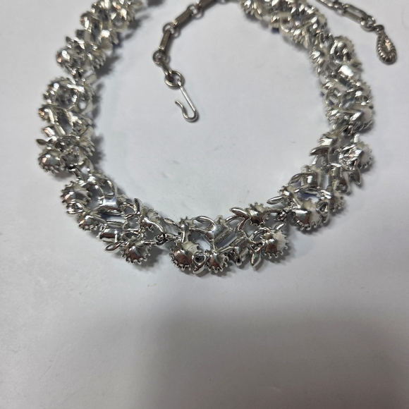 vtg Lisner blue green prong set rhinestone necklace mid century blingy signed - Picture 11 of 16